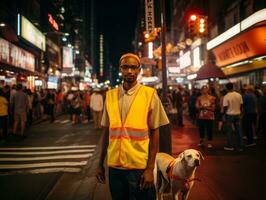 orgulhoso serviço cachorro ajudando Está proprietário com uma incapacidade ai generativo foto