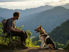 orgulhoso serviço cachorro ajudando Está proprietário com uma incapacidade ai generativo foto