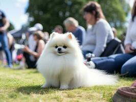 bem-comportado cachorro participando dentro uma mostrar, belas preparado ai generativo foto