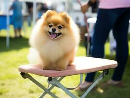 bem-comportado cachorro participando dentro uma mostrar, belas preparado ai generativo foto