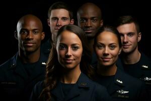 multi étnico militares pessoal retratos isolado em uma gradiente coragem marinha azul fundo foto