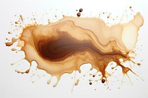 textura do derramado café com gotas e manchas em uma branco fundo. abstrato fundo. gerado de artificial inteligência foto