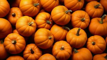 pilha do grande laranja abóboras durante colheita tempo, Ação de graças e celebração decoração fundo ai generativo foto