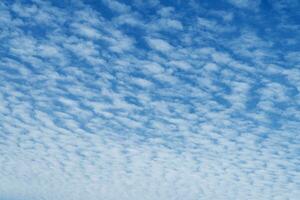 fundo desfocado. céu azul e nuvens fofas brancas. foto