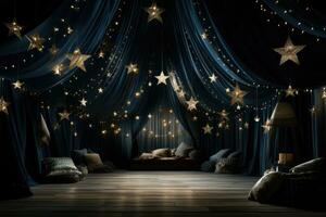 enluarada circo barraca interiores brilho dentro branco marinha azul e Estrela prata foto