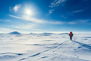 pipa esquiador planador através grande desolado inverno planícies dentro estimulante solidão foto
