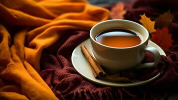 abóbora especiaria copo do chá estoque foto, acolhedor hora do chá outono bebida, generativo ai foto