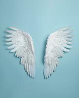 ai generativo anjo asas em uma Claro fundo foto