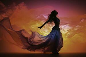 uma dançarino expressando emoções através movimento isolado em uma vibrante gradiente fundo foto