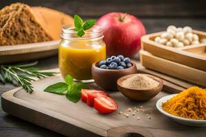 alimentos com ingredientes para uma saudável dieta. gerado por IA foto