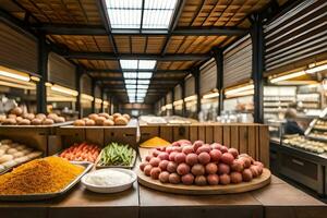 uma mercearia loja com uma variedade do Comida. gerado por IA foto