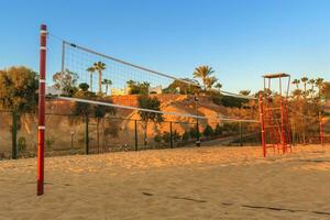 voleibol internet dentro a manhã em de praia foto