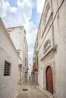 Visão do a velho Cidade do martina franca com uma lindo casas pintado dentro branco. foto