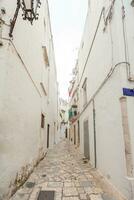 Visão do a velho Cidade do martina franca com uma lindo casas pintado dentro branco. foto