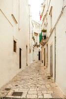 Visão do a velho Cidade do martina franca com uma lindo casas pintado dentro branco. foto