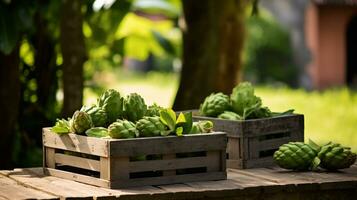 recentemente escolhido guanabana fruta a partir de jardim colocada dentro a caixas. generativo ai foto