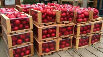 recentemente escolhido extravagante fruta a partir de jardim colocada dentro a caixas. generativo ai foto