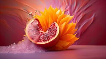 foto do arbei fruta metade contra uma colorida abstrato fundo. generativo ai