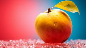 foto do marmelo fruta metade contra uma colorida abstrato fundo. generativo ai
