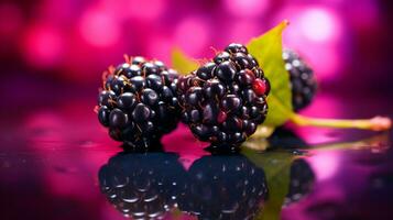 foto do marionberry fruta metade contra uma colorida abstrato fundo. generativo ai