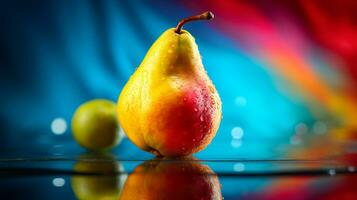 foto do pera fruta metade contra uma colorida abstrato fundo. generativo ai