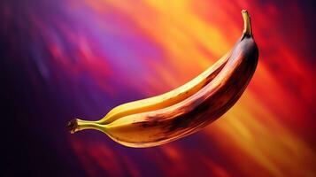foto do bananeira fruta metade contra uma colorida abstrato fundo. generativo ai