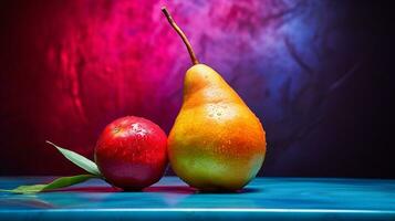 foto do coelhinho fruta metade contra uma colorida abstrato fundo. generativo ai