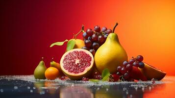 foto do canistal fruta metade contra uma colorida abstrato fundo. generativo ai