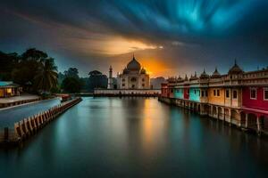 a taj mahal dentro Índia às pôr do sol. gerado por IA foto