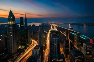 a cidade Horizonte às crepúsculo dentro Novo Iorque. gerado por IA foto