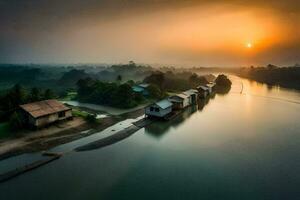 uma rio dentro a manhã. gerado por IA foto