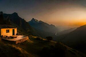a Sol conjuntos sobre a montanhas dentro Peru. gerado por IA foto