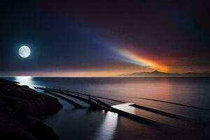 uma grandes exposição foto do a lua sobre a oceano. gerado por IA