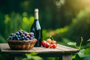 uvas e vinho dentro a Vinhedo. gerado por IA foto