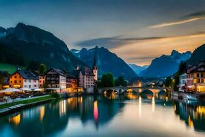 a lindo Cidade do Altenburg às crepúsculo. gerado por IA foto