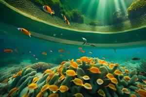 uma coral recife com peixe e corais. gerado por IA foto