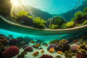 uma coral recife com peixe e plantas. gerado por IA foto