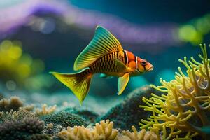 a laranja e Preto peixe natação dentro a oceano. gerado por IA foto