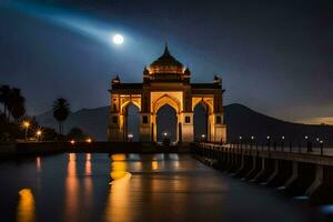 a lua sobe sobre a indiano monumento às noite. gerado por IA foto