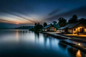 a casa em a lago. gerado por IA foto