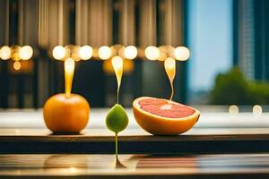 Toranja e laranja em uma mesa com velas. gerado por IA foto