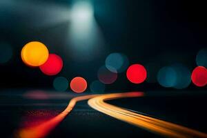 uma embaçado imagem do uma estrada às noite. gerado por IA foto