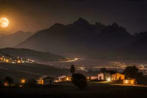 foto papel de parede a lua, noite, a céu, a montanhas, a lua, a Vila,. gerado por IA