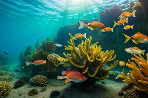 uma coral recife com peixe e corais. gerado por IA foto