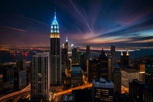 a cidade Horizonte às noite com grandes exposição. gerado por IA foto