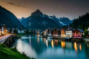 a Cidade do Altenburg dentro a suíço Alpes às crepúsculo. gerado por IA foto