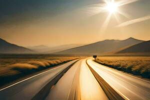 uma grandes exposição fotografia do uma estrada dentro a deserto. gerado por IA foto