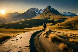 a estrada para a montanhas. gerado por IA foto