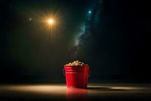 uma balde do amendoim dentro frente do uma estrelado céu. gerado por IA foto