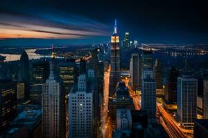 a cidade Horizonte às noite com luzes sobre. gerado por IA foto